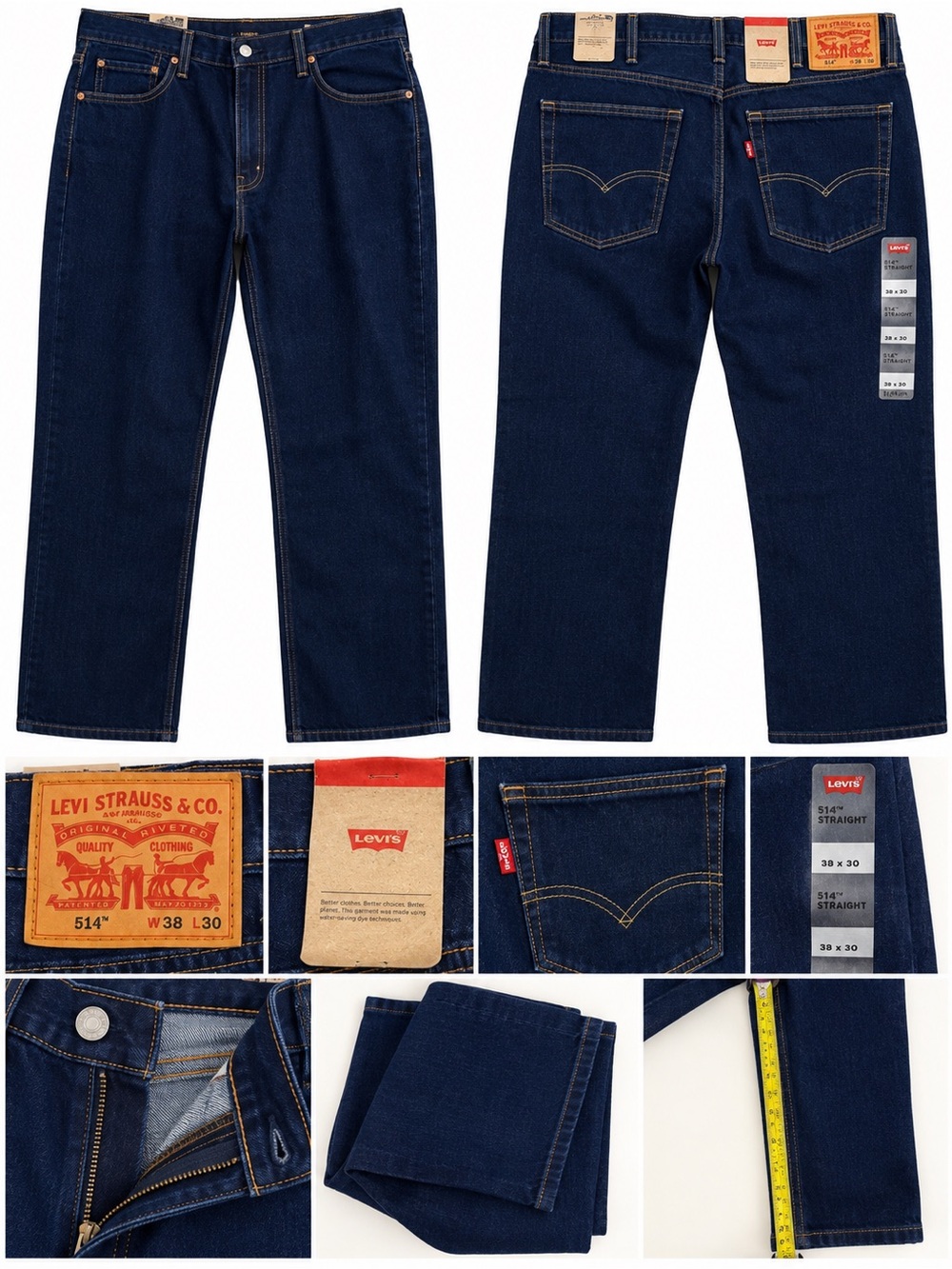 Levi’s 514 Men’s Straight Fit Jeans W38 L30 Dark Wash NWT - Picture 5 of 15